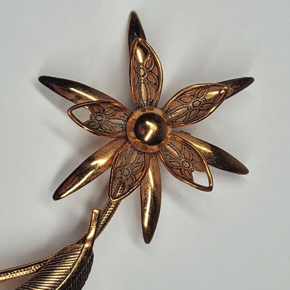 Copper Flower Pin Vintage MCM Brooch Large Statement Piece - Picture 2 of 9
